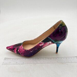 YDN Purple Floral Pointed Toe Stilettos Heel Pumps Slip on Slide Dress Shoes